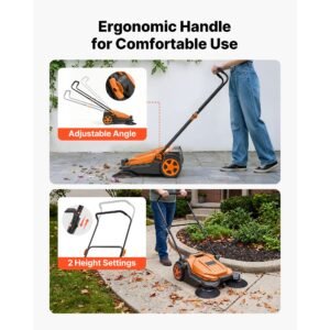 walk behind hand push floor sweeper, manual floor sweeper non electric with 25.6" sweeping width, 5 gallons waste container & adjustable folding handle for yards walkways patios garages orange