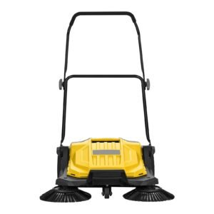 Walk-Behind Hand Push Floor Sweeper, Manual Floor Sweeper Non-Electric with 25.6" Sweeping Width, 5 Gallons Waste Container & Adjustable Folding Handle for Yards Walkways Patios Garages - Yellow