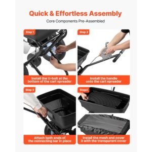 walk behind spreader, 12ft spreading width, push broadcast spreader with 13" all terrain tires, adjustable flow control, 130lbs capacity hopper, lawn spreaders for fertilizer seed ice melt