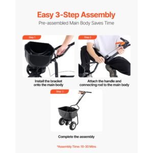 walk behind spreader, 60lbs capacity, push spreader with hopper grate, 0 9.8 ft spreading width, 8 in all terrain pneumatic tires, garden & lawn broadcast spreaders, for seed, fertilizer