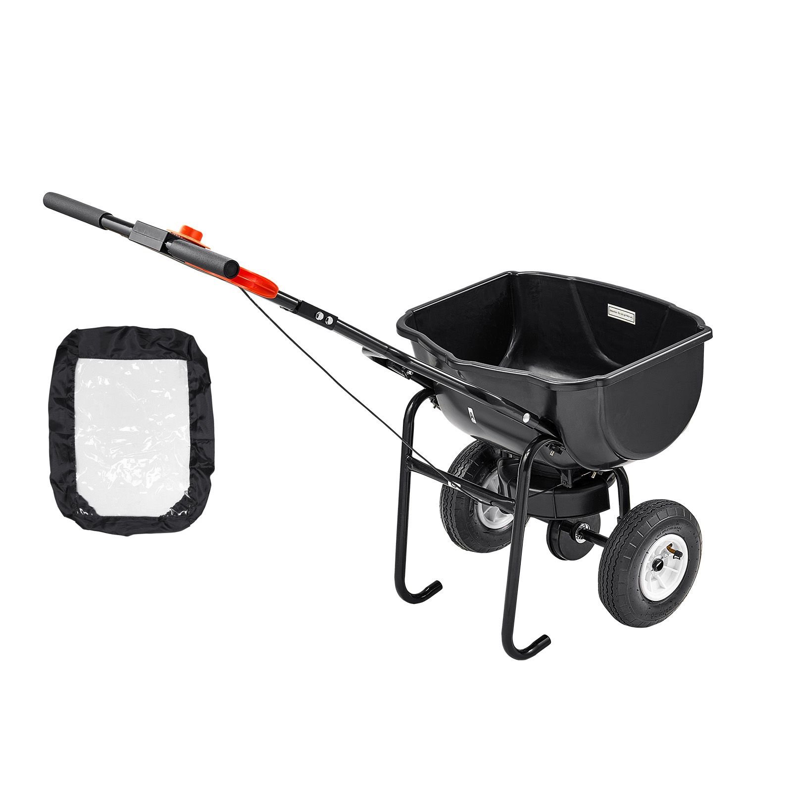 walk behind spreader, 60lbs capacity, push spreader with hopper grate, 0 9.8 ft spreading width, 8 in all terrain pneumatic tires, garden & lawn broadcast spreaders, for seed, fertilizer