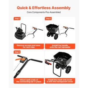 walk behind spreader, 9.8ft spreading width, push broadcast spreader with 10" all terrain tires, adjustable flow control, 15lbs capacity hopper, lawn spreaders for fertilizer seed small home use