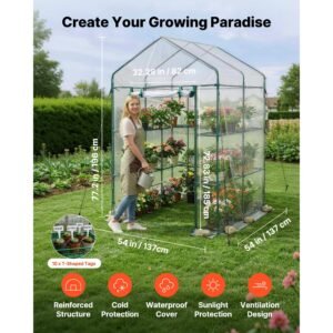 walk in green house, 54 x 54 x 77.2 in, greenhouse with shelves, high strength pe cover with zipper door and steel frame, assembly in minutes, suitable for planting and storage