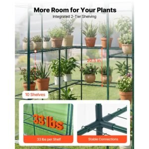 walk in green house, 54 x 54 x 77.2 in, greenhouse with shelves, high strength pe cover with zipper door and steel frame, assembly in minutes, suitable for planting and storage