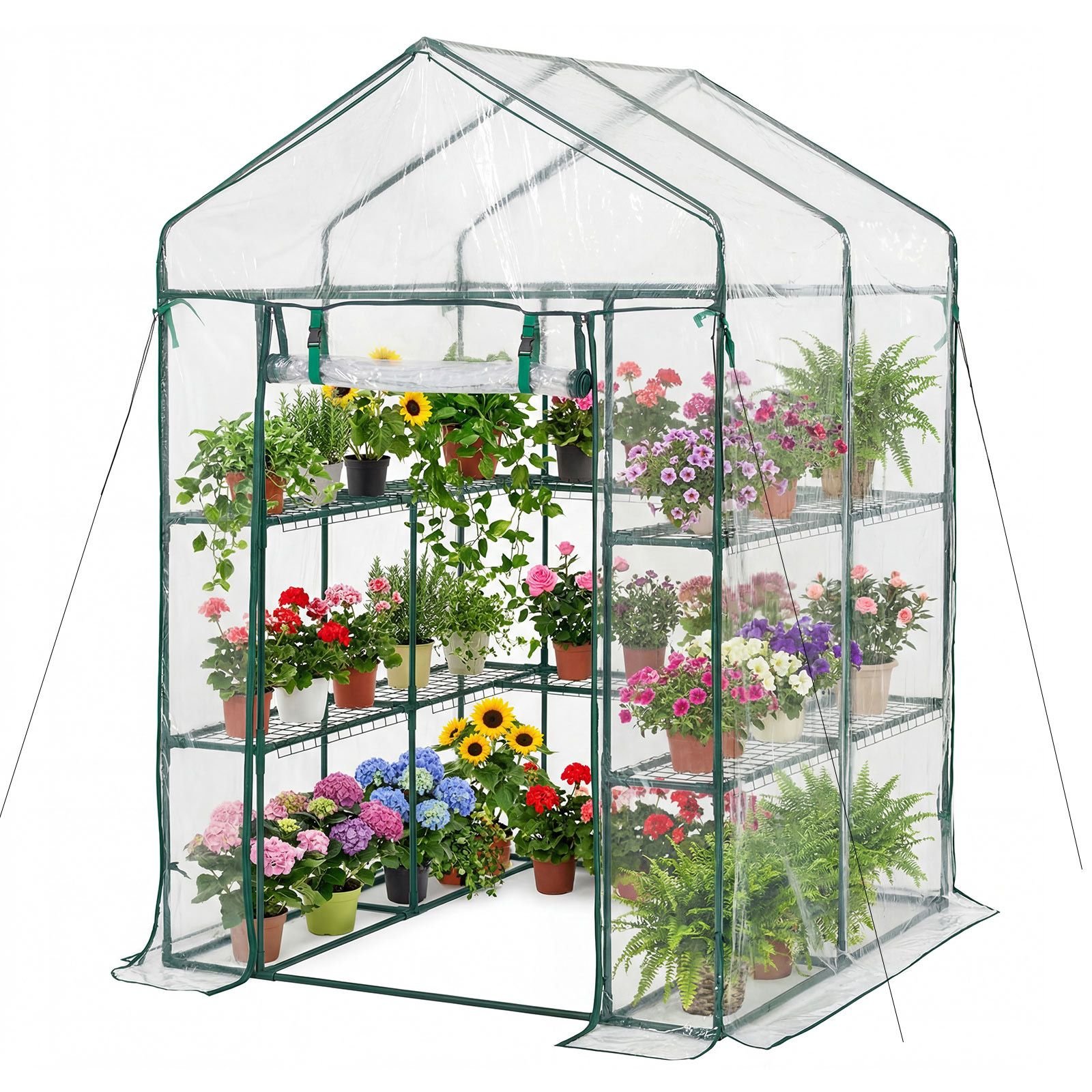 walk in green house, 54 x 54 x 77.2 in, greenhouse with shelves, high strength pe cover with zipper door and steel frame, assembly in minutes, suitable for planting and storage