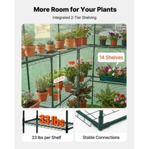 walk in green house, 54 x 81.1 x 77.2 in, greenhouse with shelves, high strength pe cover with zipper door and steel frame, assembly in minutes, suitable for planting and storage