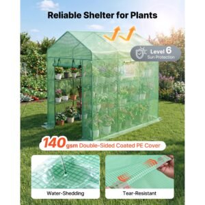 walk in green house, 54 x 81.1 x 77.2 in, greenhouse with shelves, high strength pe cover with zipper door and steel frame, assembly in minutes, suitable for planting and storage