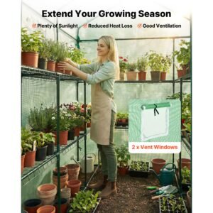 walk in green house, 54 x 81.1 x 77.2 in, greenhouse with shelves, high strength pe cover with zipper door and steel frame, assembly in minutes, suitable for planting and storage