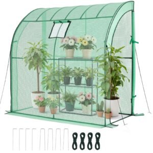Walk-in Green House, 78 x 39.4 x 78.7 in, Greenhouse with Shelves, High Strength PE Cover with Zipper Door and Steel Frame, Assembly in Minutes, Suitable for Planting and Storage