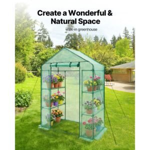 walk in greenhouse, 55.5" x 28.3" x 78.7" greenhouse for outdoors with pe cover, 2 tiers 4 shelves, roll up zipper door, walk in green house, portable plant garden hot house for backyard outside