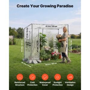 walk in greenhouse, 76.8" x 30.3" x 66.1" greenhouse for outdoors with windows, pe cover, roll up zipper door, walk in green house kit, portable plant garden hot house for backyard, outside