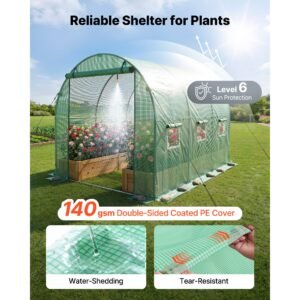 walk in tunnel greenhouse, 10 x 7 x 7 ft hoop house greenhouse tunnel, plant hot house with 4 nozzles, 26.25 ft hose, steel frame, pe cover, roll up zipper door and 6 windows for outdoors, green