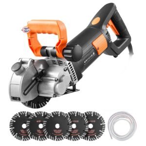 Wall Chaser, 4800W Electric Wall Groove Cutting Machine, 6800 RPM Max Speed, Concrete Slotting Cutter with Guide Line, 5 pcs Blades, Adjustable Handle for Cutting Grooves in Brick, Concrete