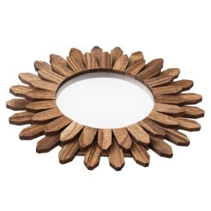Wall Mirror Decorative, 12-inch Rustic Wood Wall Decor Mirror, Boho Sunburst Aesthetic Mirrors for Bedroom Living Room Bathroom Entryway - Warming Gifts for New Home (Carbonized Black)