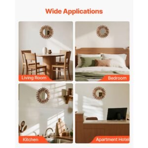 wall mirror decorative, 12 inch rustic wood wall decor mirror, boho sunburst aesthetic mirrors for bedroom living room bathroom entryway warming gifts for new home (carbonized black)