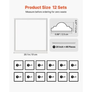 wall molding 12 pack, 20 x 20 in wainscoting panels kit, lightweight paintable polystyrene, easy to install, waterproof accent wall trim for interior décor living room, bedroom, home, white