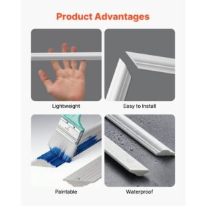 wall molding 3 pack, wainscoting panels kit, lightweight paintable polystyrene, easy to install accent wall trim for interior décor living room, bedroom, home, white (23x56.3 + 23x23 in)