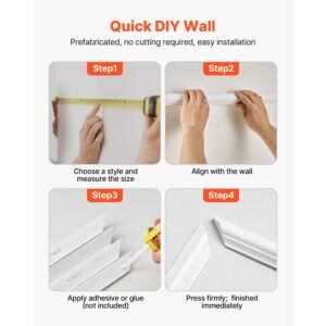 wall molding 3 pack, wainscoting panels kit, lightweight paintable polystyrene, easy to install accent wall trim for interior décor living room, bedroom, home, white (23x56.3 + 23x23 in)
