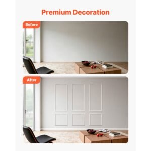 wall molding 3 pack, wainscoting panels kit, lightweight paintable polystyrene, easy to install, waterproof accent wall trim for interior décor living room, bedroom, white (24x54 + 24x24 in)