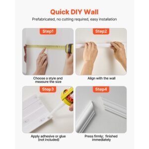 wall molding 3 pack, wainscoting panels kit, lightweight paintable polystyrene, easy to install, waterproof accent wall trim for interior décor living room, bedroom, white (24x54 + 24x24 in)