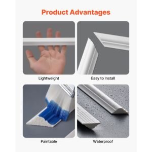 wall molding 3 pack, wainscoting panels kit, lightweight paintable polystyrene, easy to install, waterproof accent wide profile trim for interior living room, bedroom,white (24x54 + 24x24 in)