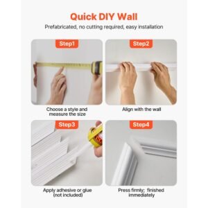 wall molding 3 pack, wainscoting panels kit, lightweight paintable polystyrene, easy to install, waterproof accent wide profile trim for interior living room, bedroom,white (24x54 + 24x24 in)