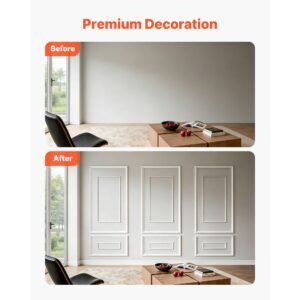 wall molding 3 pack, wainscoting panels kit with dual line wide & narrow profile, lightweight paintable polystyrene, easy to install accent wall trim for interior living room, bedroom,white