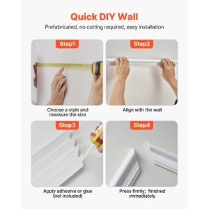 wall molding 3 pack, wainscoting panels kit with dual line wide & narrow profile, lightweight paintable polystyrene, easy to install accent wall trim for interior living room, bedroom,white