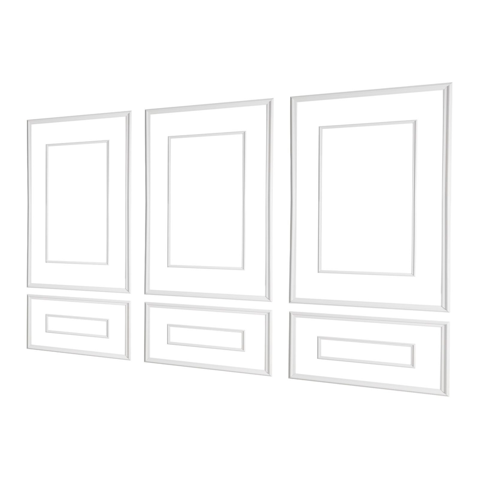 wall molding 3 pack, wainscoting panels kit with dual line wide & narrow profile, lightweight paintable polystyrene, easy to install accent wall trim for interior living room, bedroom,white