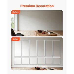 wall molding 6 pack, wainscoting panels kit, lightweight paintable polystyrene, easy to install, waterproof accent wall trim for interior décor living room, bedroom, white (24x54 + 24x24 in)