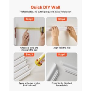 wall molding 6 pack, wainscoting panels kit, lightweight paintable polystyrene, easy to install, waterproof accent wall trim for interior décor living room, bedroom, white (24x54 + 24x24 in)