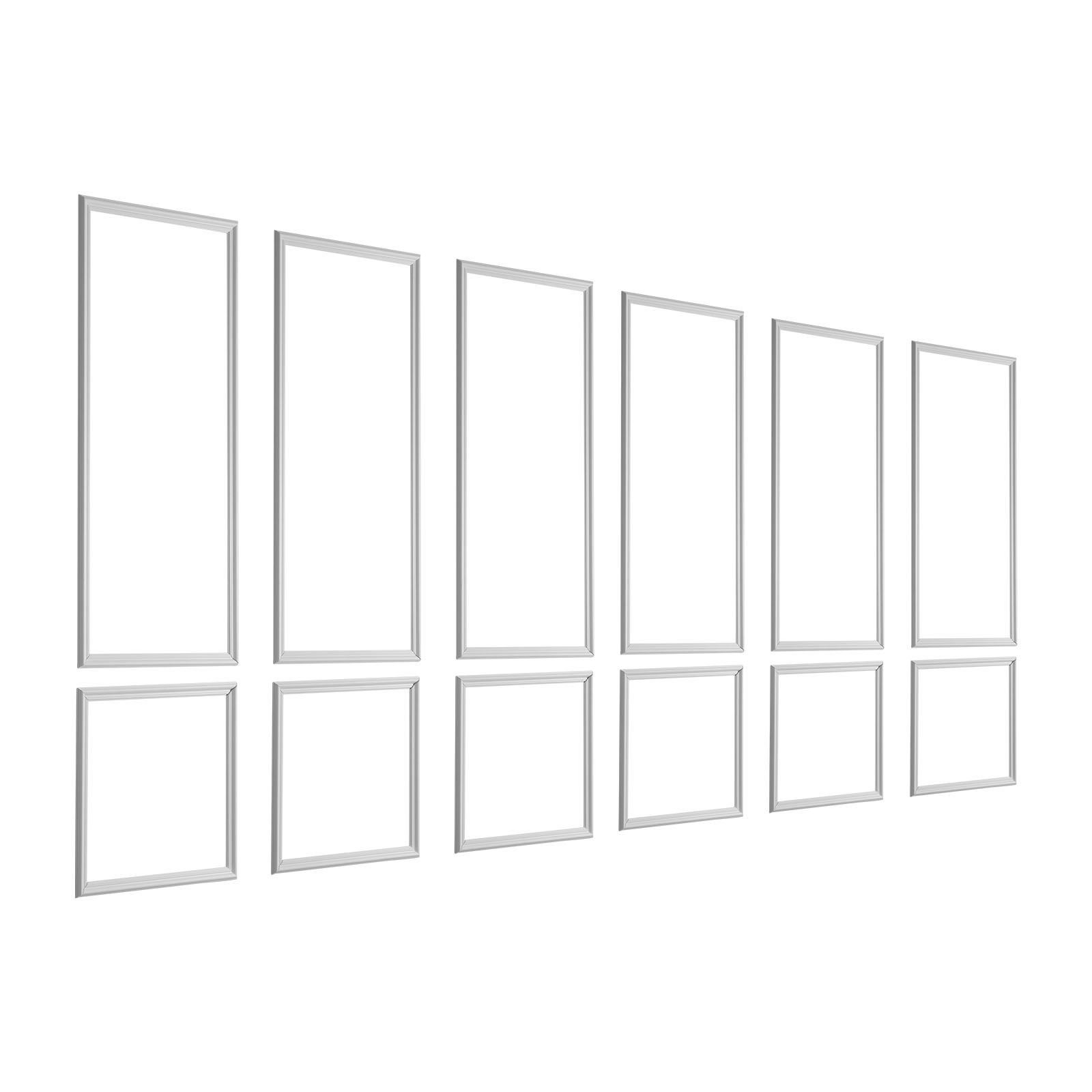 wall molding 6 pack, wainscoting panels kit, lightweight paintable polystyrene, easy to install, waterproof accent wall trim for interior décor living room, bedroom, white (24x54 + 24x24 in)