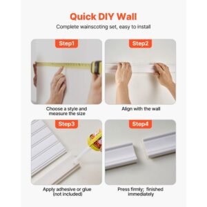 wall molding kit, wainscoting panels, lightweight paintable polystyrene, easy to install, wide & narrow accent wall trim for interior décor living room, bedroom, white (77.5 x 38.6 in )