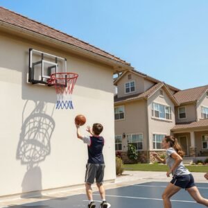 wall mount basketball hoop, 44 inch pc backboard mounted basketball hoop outdoor with solid steel, 0.08 inch thickened backboard, thickened woven nylon basketballs net, indoor & outdoor use