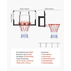 wall mount basketball hoop, 44 inch pc backboard mounted basketball hoop outdoor with solid steel, 0.08 inch thickened backboard, thickened woven nylon basketballs net, indoor & outdoor use