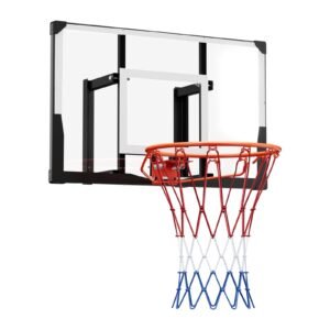 Wall Mount Basketball Hoop, 44-inch PC Backboard Mounted Basketball Hoop Outdoor with Solid Steel, 0.08 inch Thickened Backboard, Thickened Woven Nylon Basketballs Net, Indoor & Outdoor Use