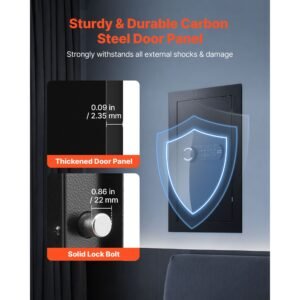 wall safe, 3 tier hidden wall mounted safe with password & key, q235 cold rolled steel in wall box with led lighting, 2 adjustable shelves & 5 key holders for money, jewelry, passport, black