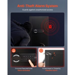 wall safe, 3 tier hidden wall mounted safe with password & key, q235 cold rolled steel in wall box with led lighting, 2 adjustable shelves & 5 key holders for money, jewelry, passport, black