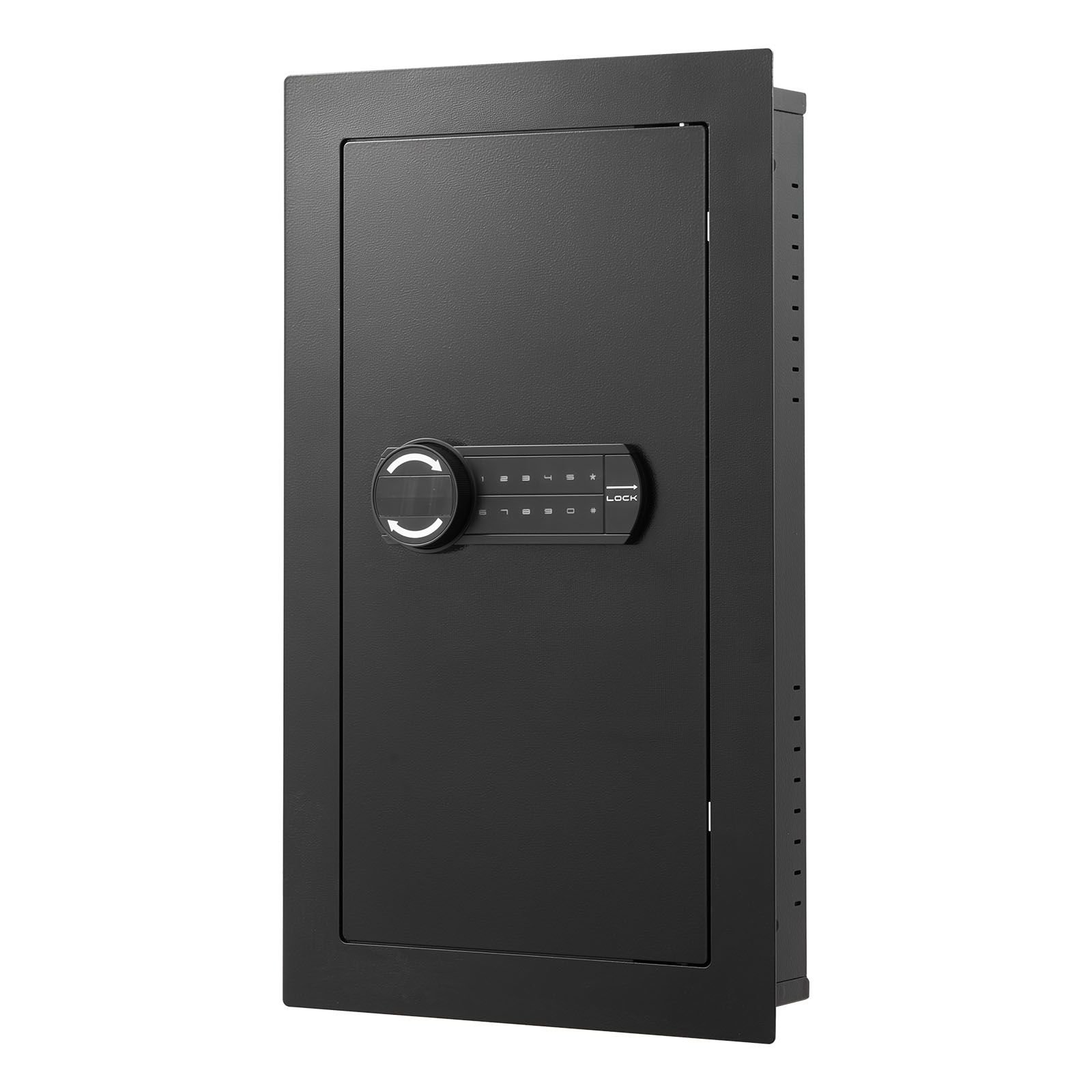 wall safe, 3 tier hidden wall mounted safe with password & key, q235 cold rolled steel in wall box with led lighting, 2 adjustable shelves & 5 key holders for money, jewelry, passport, black