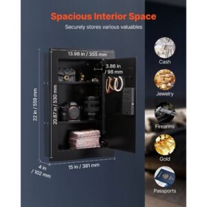wall safe, 3 tier hidden wall safe with fingerprint, password, key & turning knob, q235 cold rolled steel in wall box with adjustable shelves & key holders for money, jewelry, passport, document