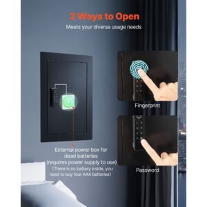 wall safe, 3 tier hidden wall safe with fingerprint, password, key & turning knob, q235 cold rolled steel in wall box with adjustable shelves & key holders for money, jewelry, passport, document