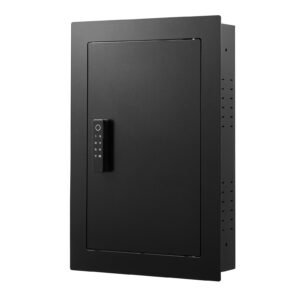 Wall Safe, 3-Tier Hidden Wall Safe with Fingerprint, Password, Key & Turning Knob, Q235 Cold-Rolled Steel In-Wall Box with Adjustable Shelves & Key Holders for Money, Jewelry, Passport, Document