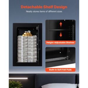 wall safe, 3 tier hidden wall safe with fingerprint, password, key & turning knob, q235 cold rolled steel in wall box with adjustable shelves & key holders for money, jewelry, passport, document