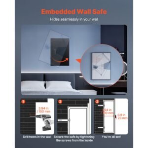 wall safe, 3 tier hidden wall safe with fingerprint, password, key & turning knob, q235 cold rolled steel in wall box with adjustable shelves & key holders for money, jewelry, passport, document