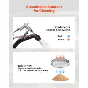 walnut blaster kit for carbon cleaning, 1200w sand blaster with built in vacuum, extension nozzle sandblaster gun, and 5.5lbs walnut shell for engine intake valve cleaning 13l
