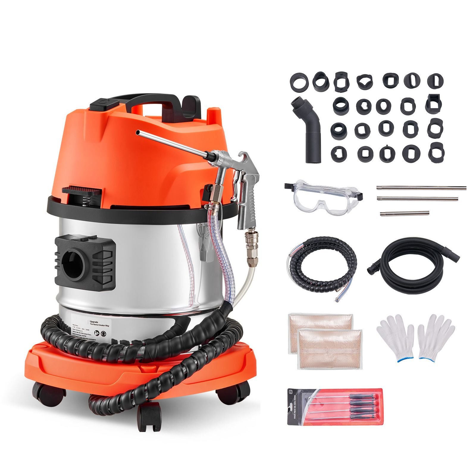 walnut blaster kit for carbon cleaning, 1200w sand blaster with built in vacuum, extension nozzle sandblaster gun, and 5.5lbs walnut shell for engine intake valve cleaning 13l