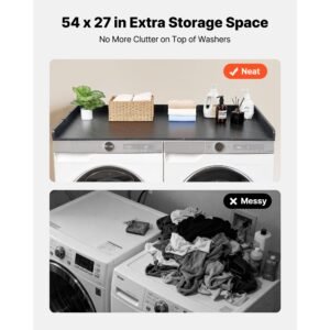washer dryer countertop, 54 x 27.5 in marble washer and dryer topper with edge & 2 hooks, water resistant laundry machine topper for laundry closet pantry counter organization and storage, black