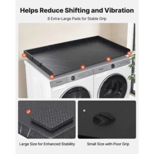 washer dryer countertop, 54 x 27.5 in marble washer and dryer topper with edge & 2 hooks, water resistant laundry machine topper for laundry closet pantry counter organization and storage, black