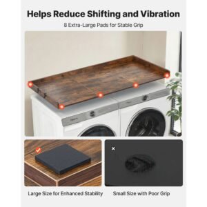 washer dryer countertop, 54 x 27.5 in wooden washer and dryer topper with edge & 2 hooks, water resistant laundry machine topper for laundry closet pantry counter organization and storage, brown