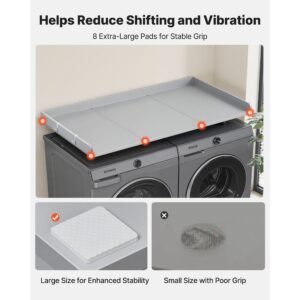 washer dryer countertop, 54 x 27.5 in wooden washer and dryer topper with edge & 2 hooks, water resistant laundry machine topper for laundry closet pantry counter organization and storage, gray